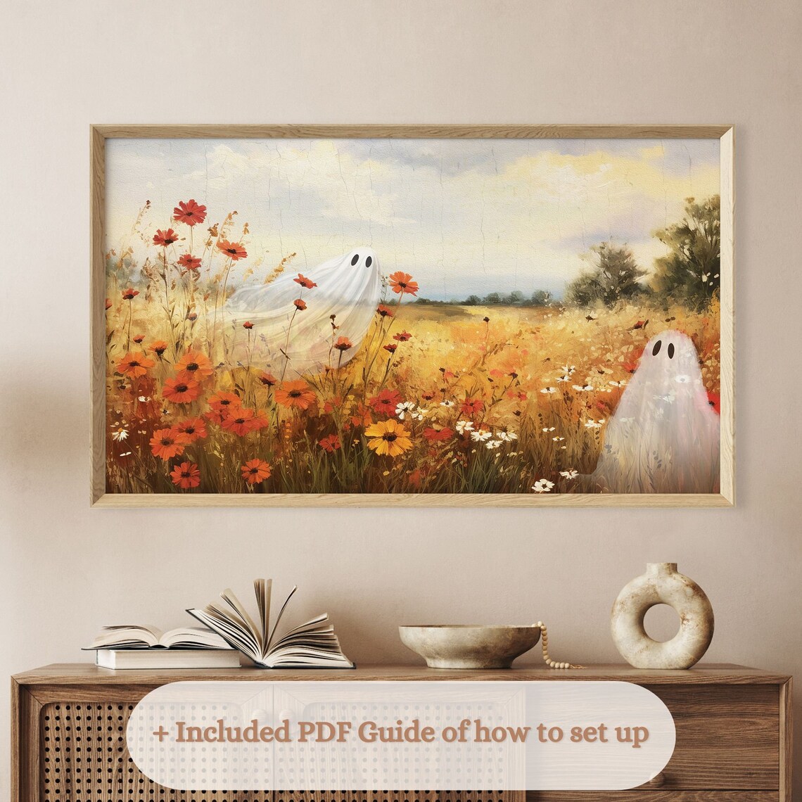 Vintage Halloween Wildflower Field Ghost Art Print - Image 2