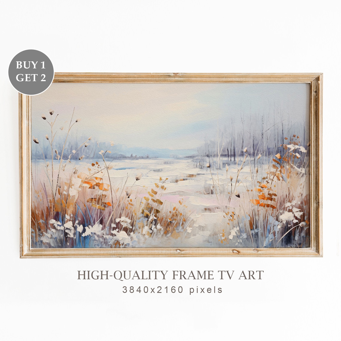 Winter Snow Field Frosted Wildflowers Serene Morning Landscape Poster