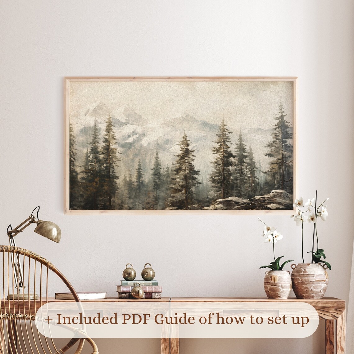 Winter Mountains Oil Painting, Vintage Farmhouse Decor - Image 2