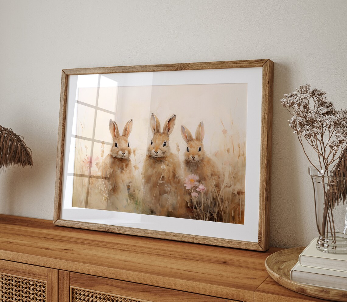 Easter Bunny Art Print, Farmhouse Wildflower Field - Image 3