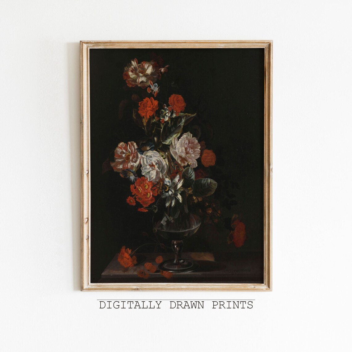 Vintage Moody Dark Flower Print, Botanical Still Life