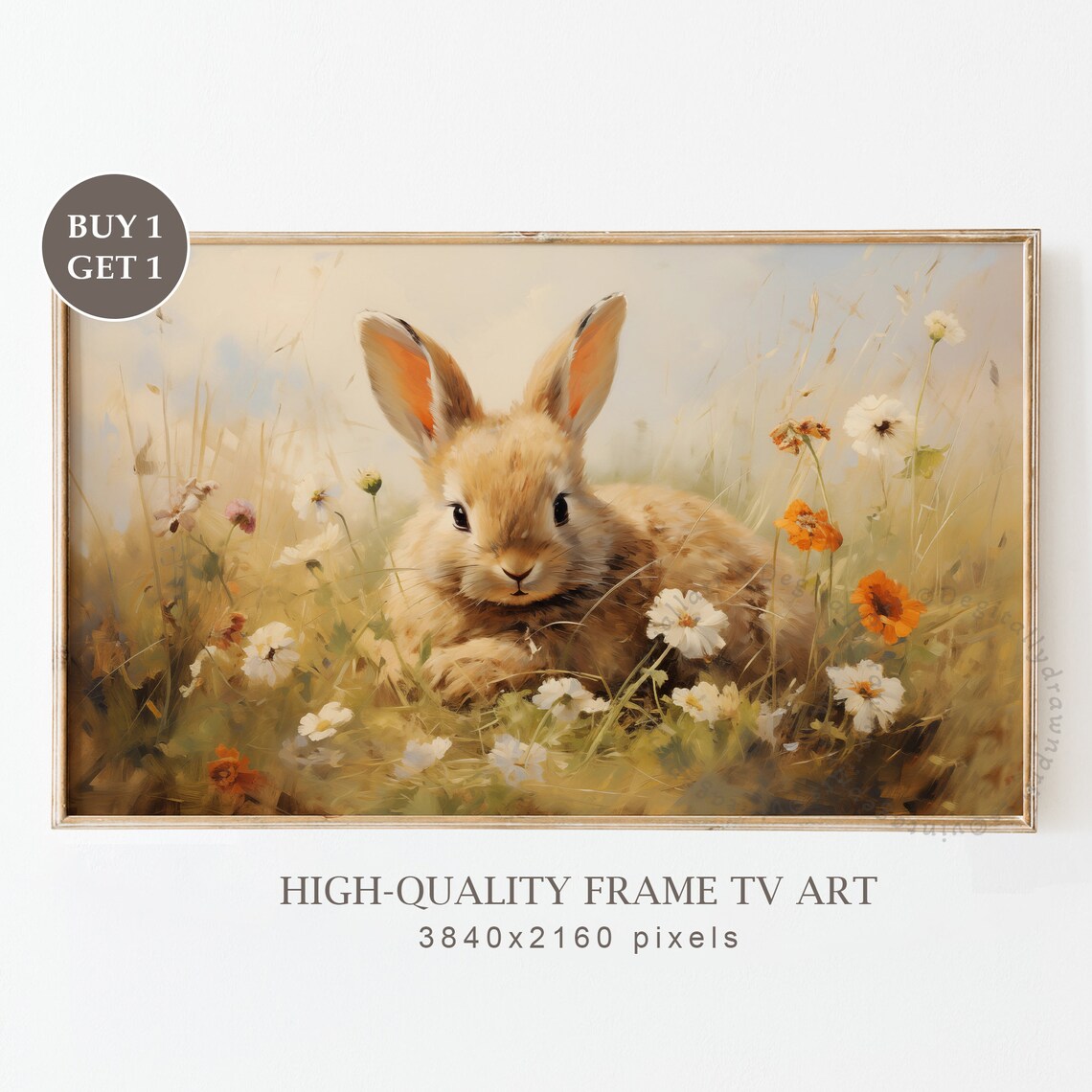 Vintage Easter Bunny Art Print, Neutral Spring Rabbit