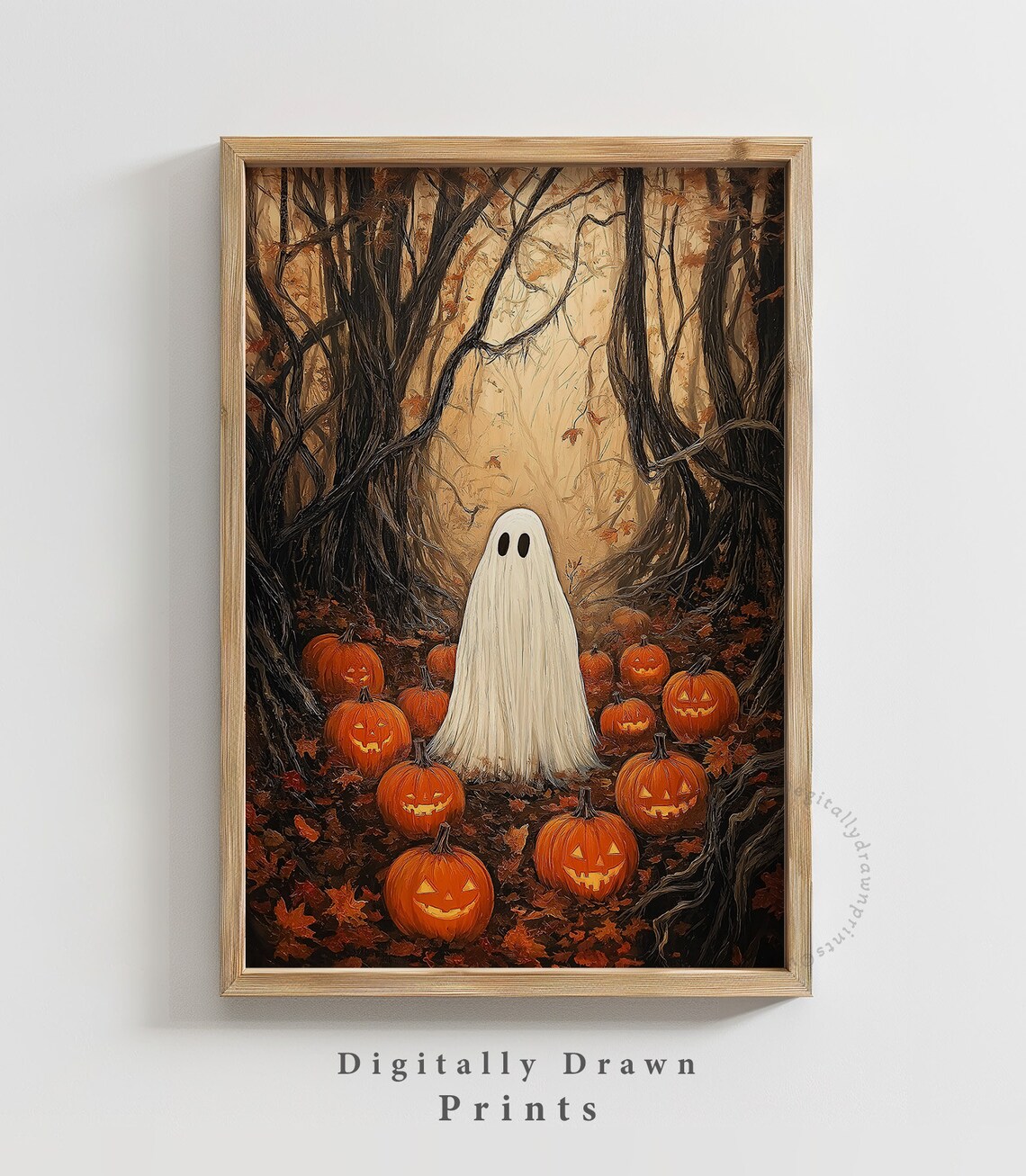 Moody Ghost Halloween Painting, Vintage Autumn Landscape - Image 4