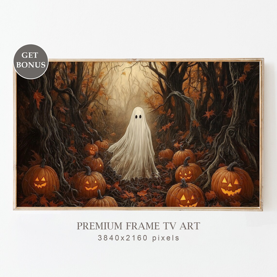 Halloween Ghost Painting, Spooky Haunted Forest Art Print