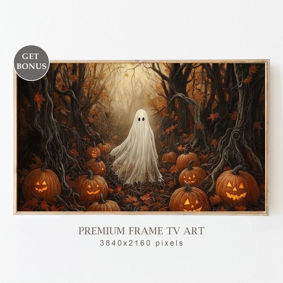 Halloween Ghost Painting, Spooky Haunted Forest Art Print