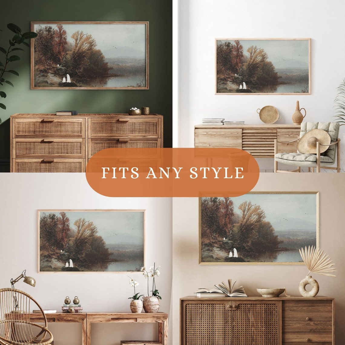 Cute Ghosts Frame Tv Art Ghosts In Vintage Fall Painting Spooky Art For Tv Frame Tv Halloween Neutral Halloween Decor - Image 2