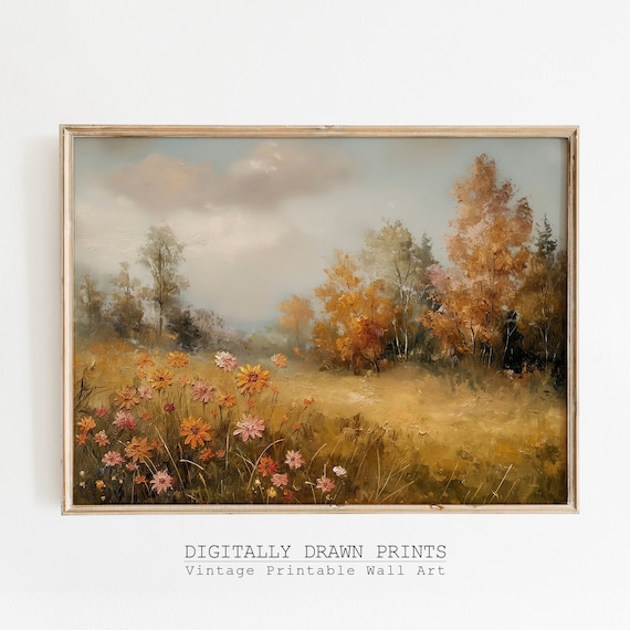 Autumn Landscape Vintage Rustic Farmhouse Art Print