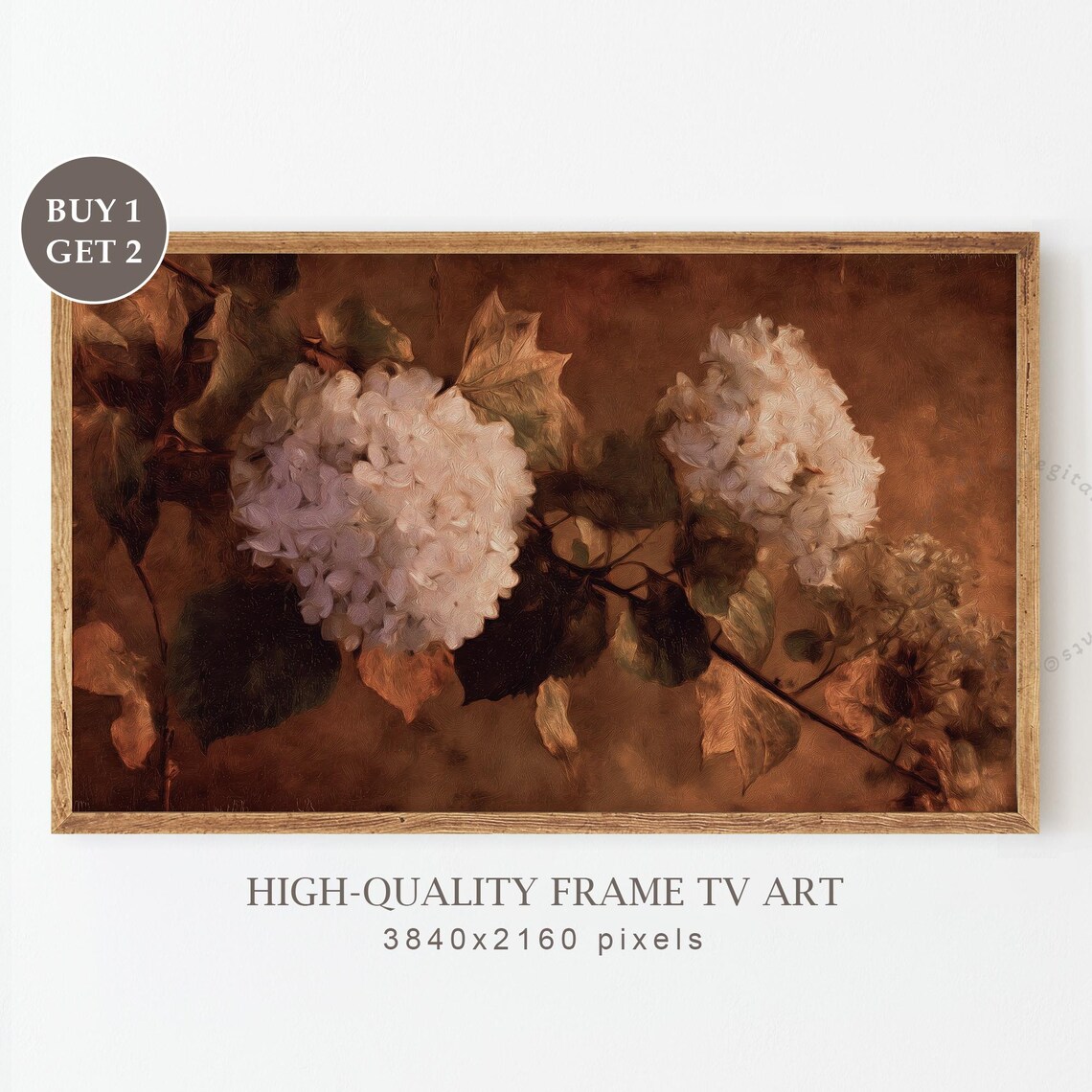 Hydrangea Fall Frame Tv Art Dark Rustic Floral Wall For Samsung Botanical Thanksgiving Screensaver Country Home Decor