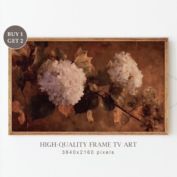 Hydrangea Fall Frame Tv Art Dark Rustic Floral Wall For Samsung Botanical Thanksgiving Screensaver Country Home Decor