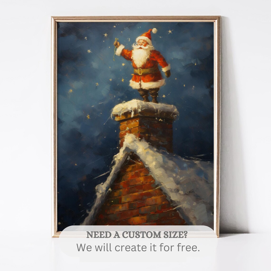 Santa Claus On Snowy Rooftop Chimney Vintage Christmas Poster - Image 2