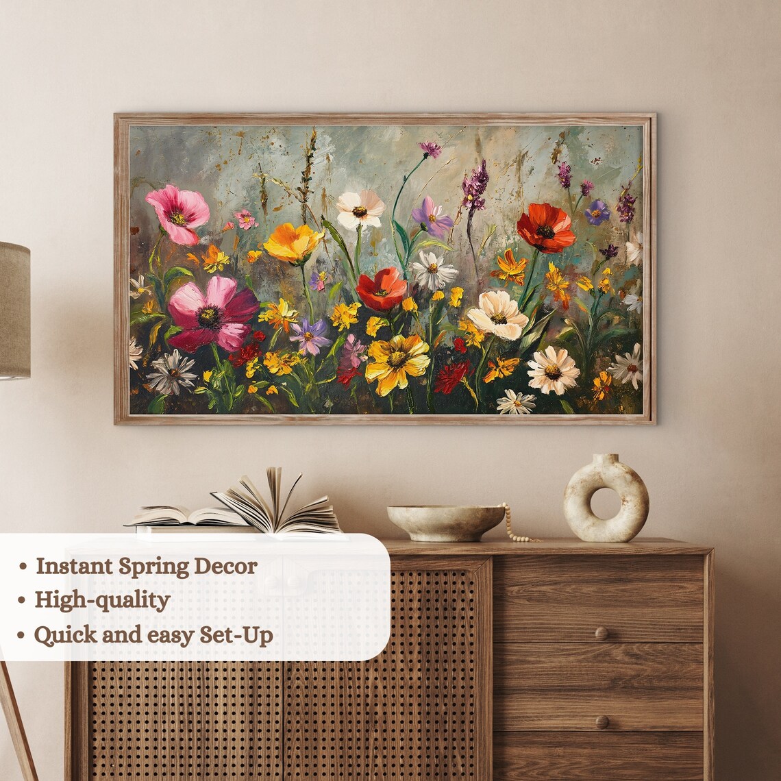Moody Wildflowers Meadow Painting, Spring Decor - Image 2