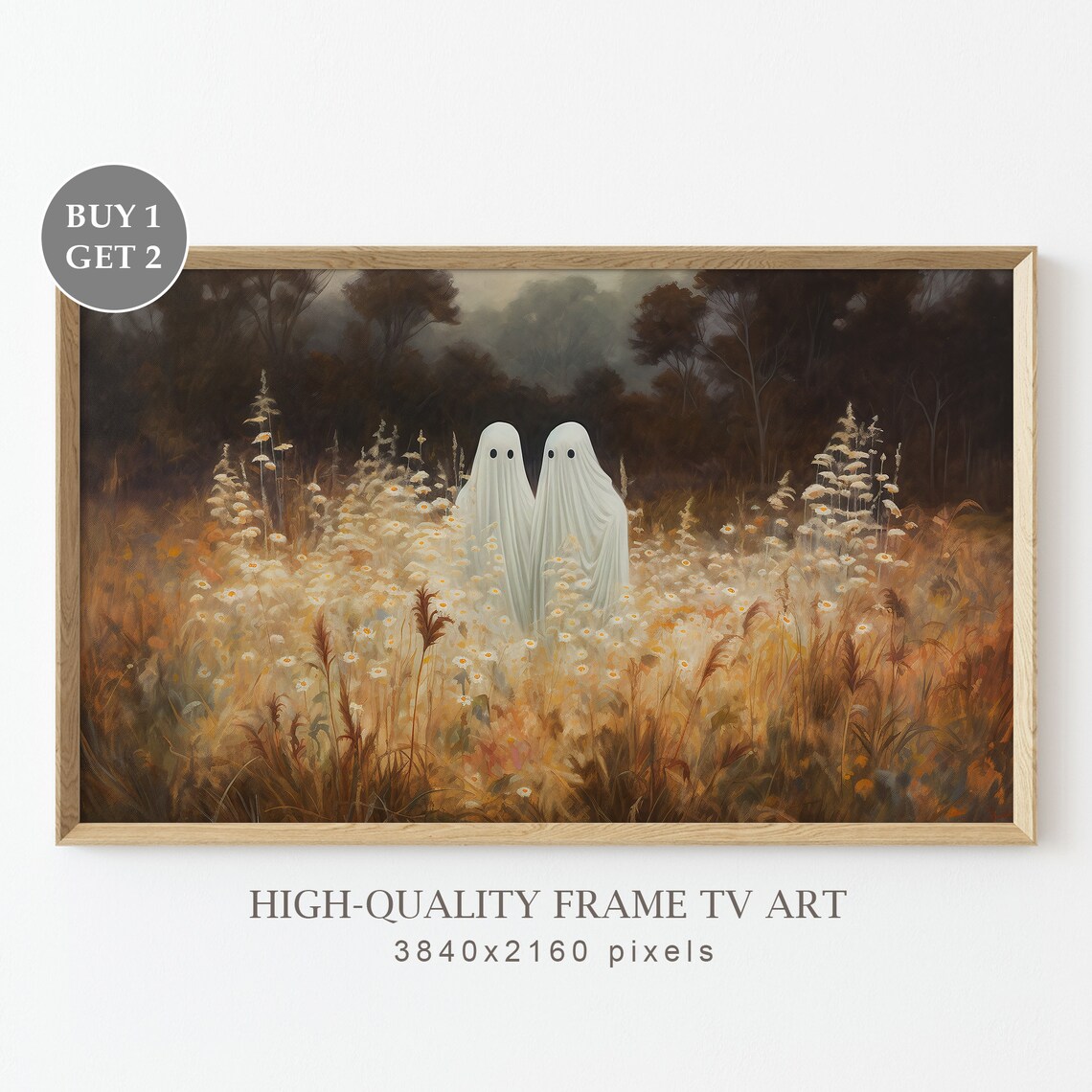 Halloween Ghosts in a Wildflowers Field, Spooky Art Print