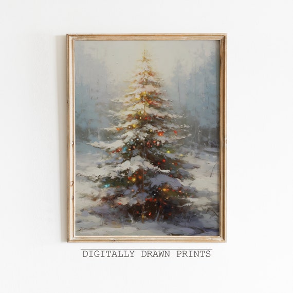Christmas Tree Wall Art, Muted Neutral Seasonal Decor