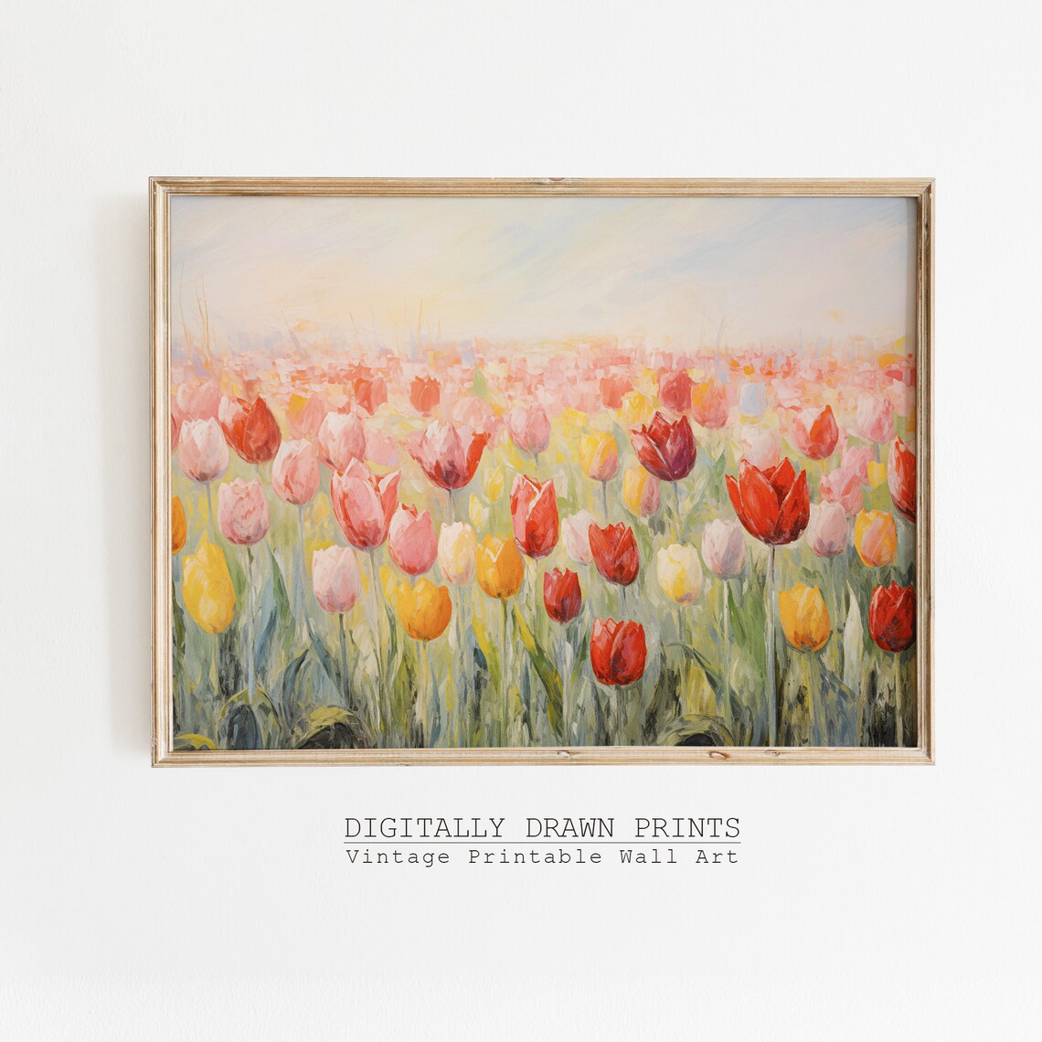 Spring Tulips Oil Painting Floral Print, Farmhouse Decor