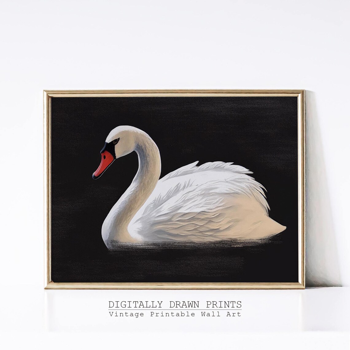 White Swan Vintage Spring Painting Art Print