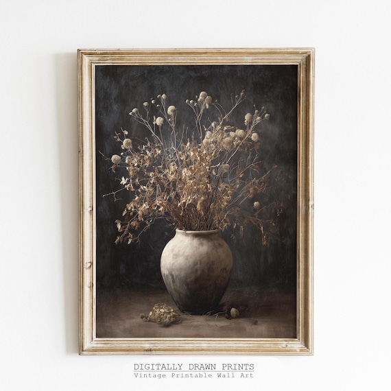 Moody Fall Flowers Vintage Still Life Wall Art Autumn Print Dark Rustic Decor Botanical