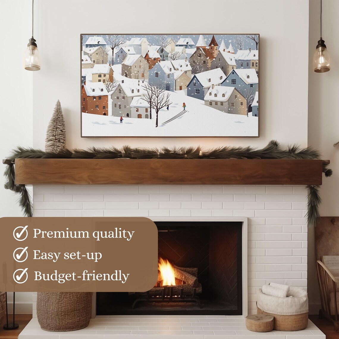 Cozy Snowy Village Christmas Town Winter Holiday Frame TV Art Print - Image 3