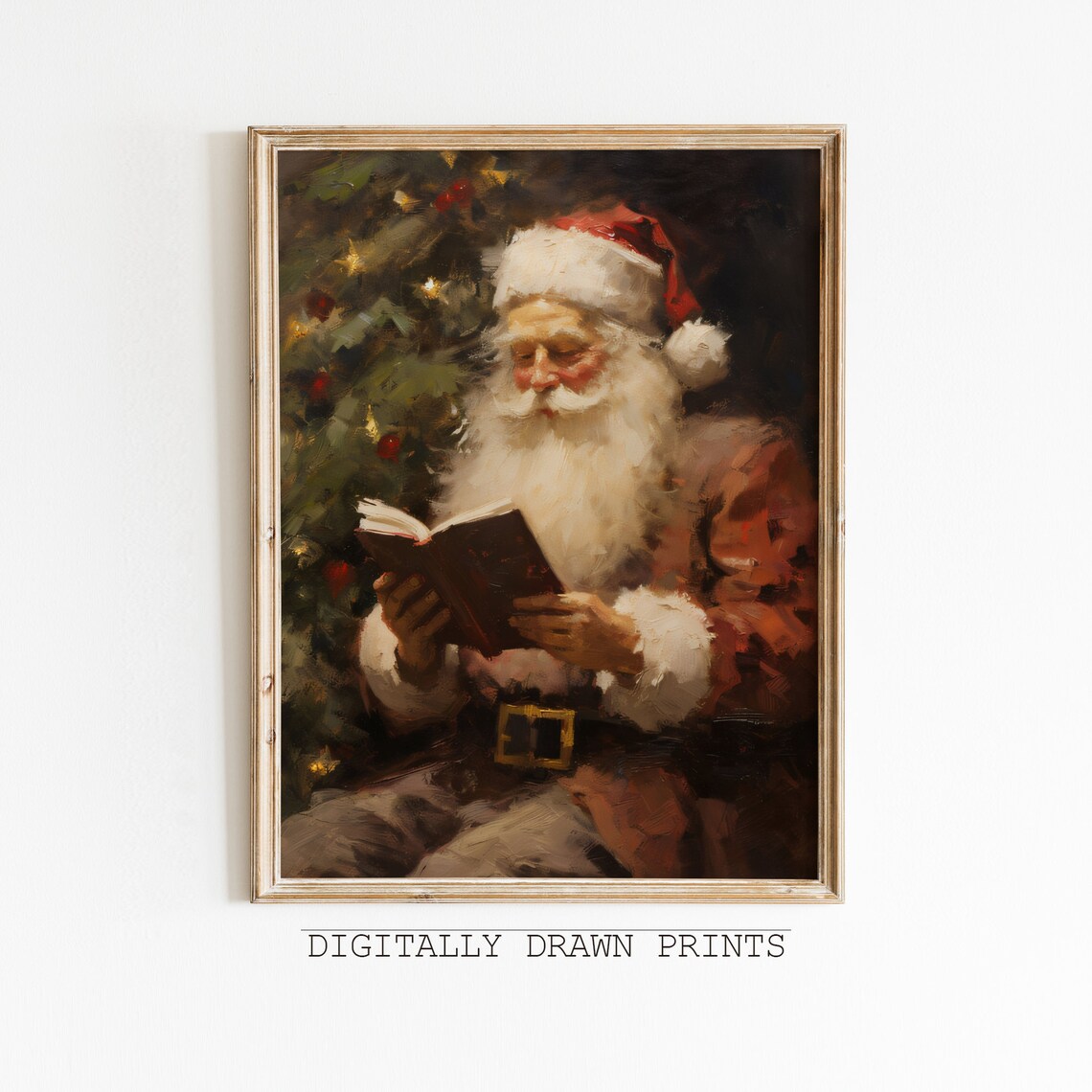 Santa Reading Book Vintage Christmas Wall Art