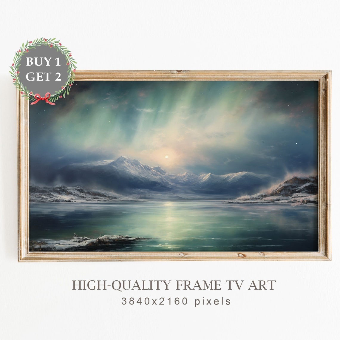 Winter Frame Tv Art Northern Lights Oil Painting Scandinavian Christmas Decor Farmhouse Christmas Moody Christmas Painting For Tv