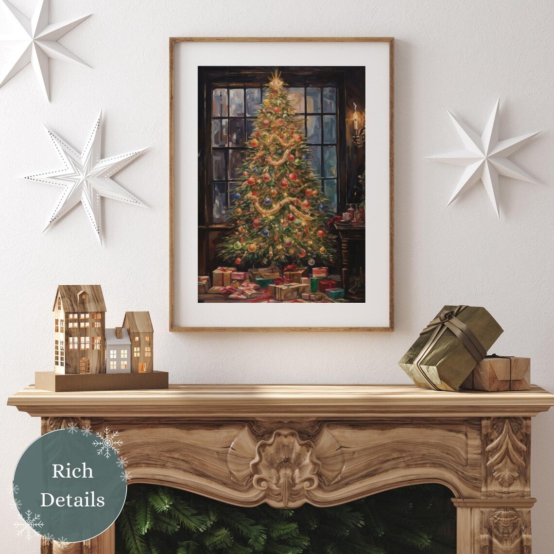 Vintage Christmas Tree Oil Painting Art Print - Image 2