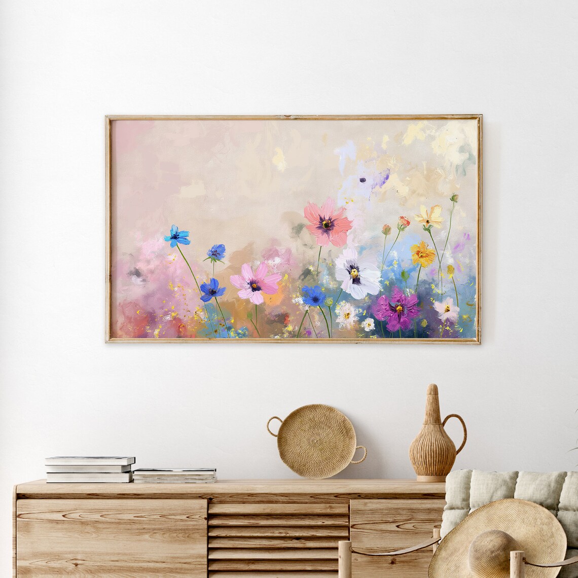 Colorful Cosmos Abstract Floral Textured Impasto Pastel Summer Art Poster - Image 2