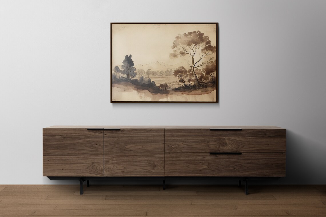 Rustic Muted Landscape Painting, Vintage Neutral - Image 2