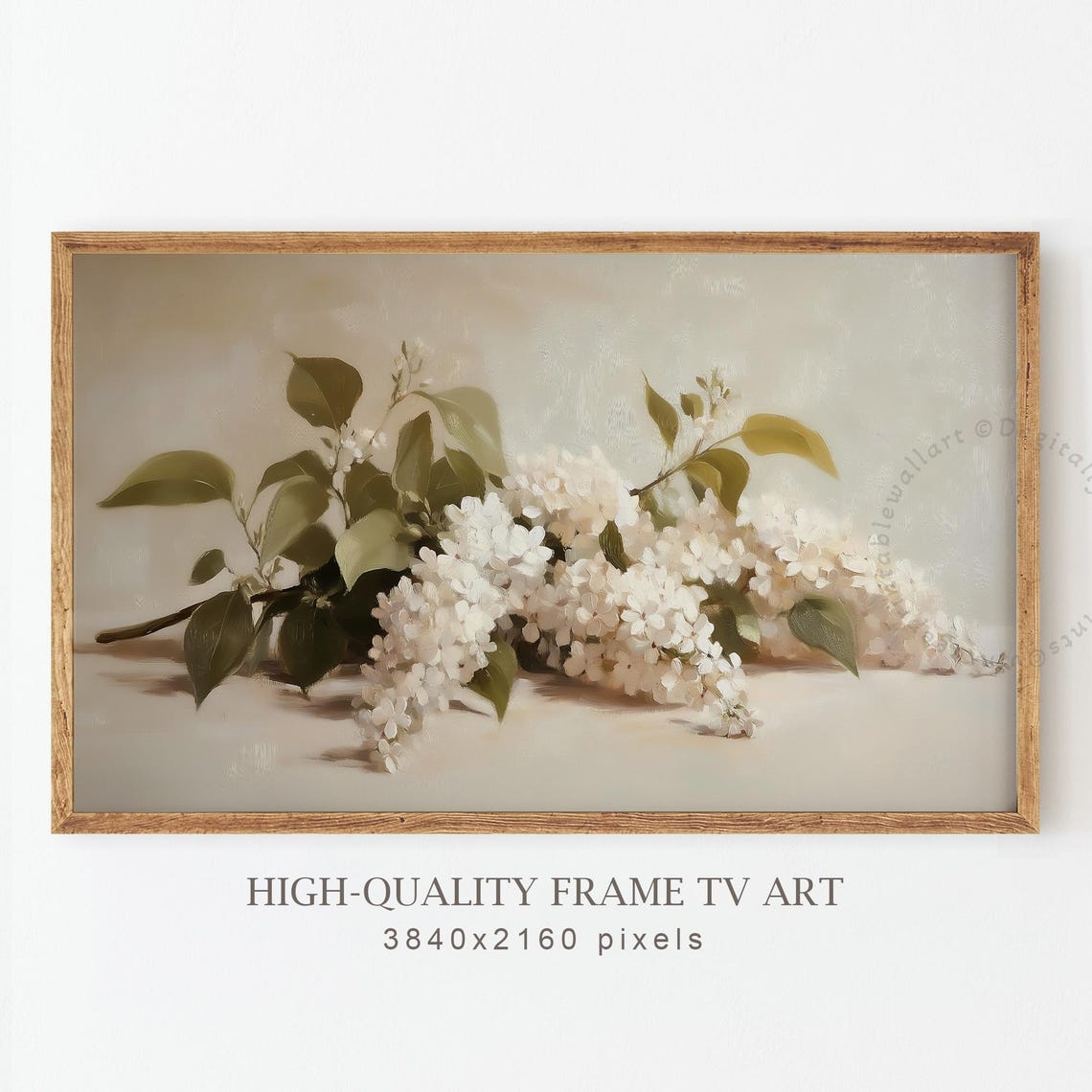 White Lilac Blossom Branch Still Life Neutral Rustic Spring Poster - Image 4