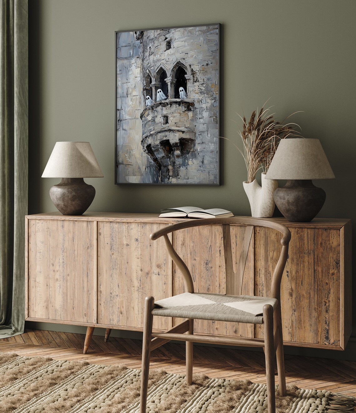 Vintage Cute Ghosts in a Haunted Castle Art Print - Image 3