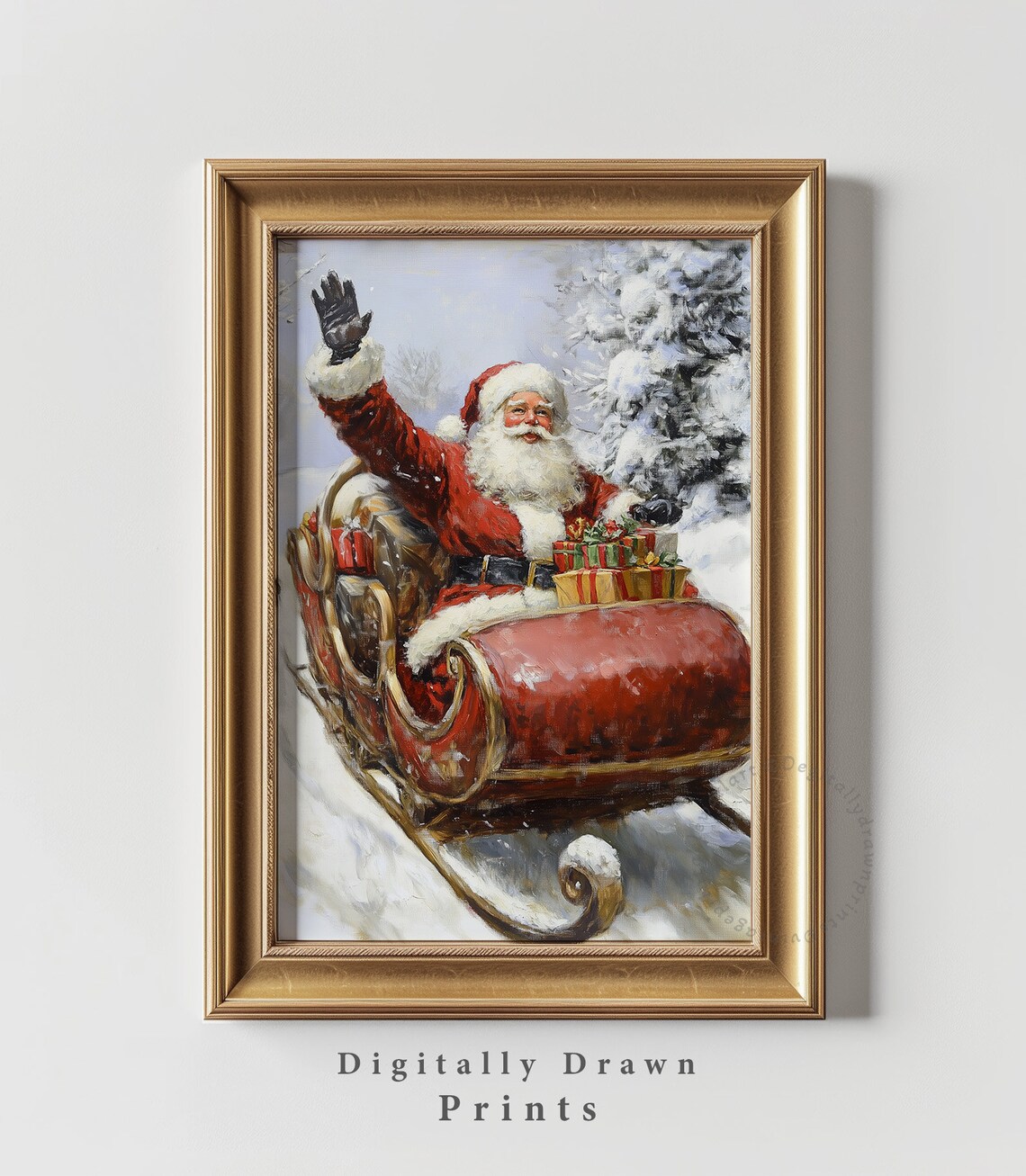 Christmas Wall Art Vintage Snowy Santa Oil Painting Seasonal Christmas Decor Christmas Art Print - Image 2