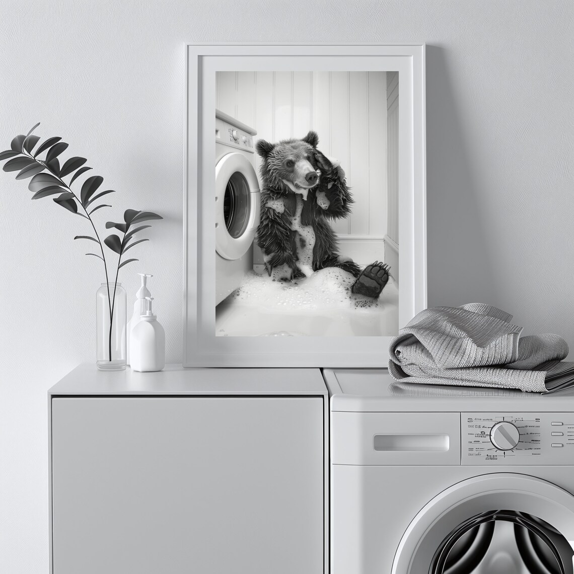 Stressed Bear Laundry Room Humor Art Print - Image 2