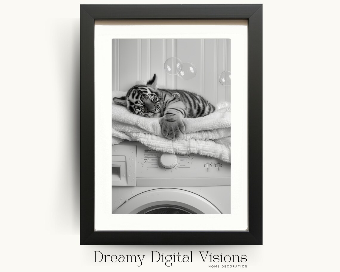 Adorable Tiger Cub Art Print, Black and White