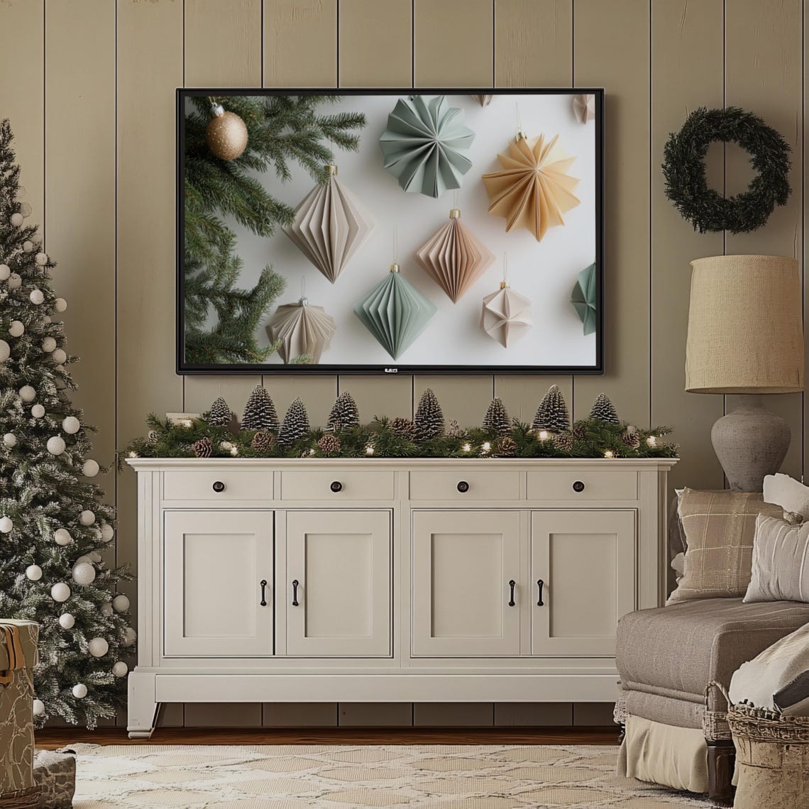 Minimalist Pastel Paper Christmas Ornaments Origami Holiday Poster - Image 2