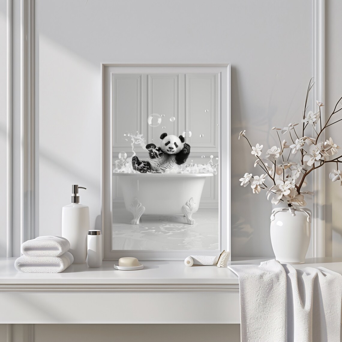 Cute Panda In Tub Bathroom Wall Art Print - Image 2