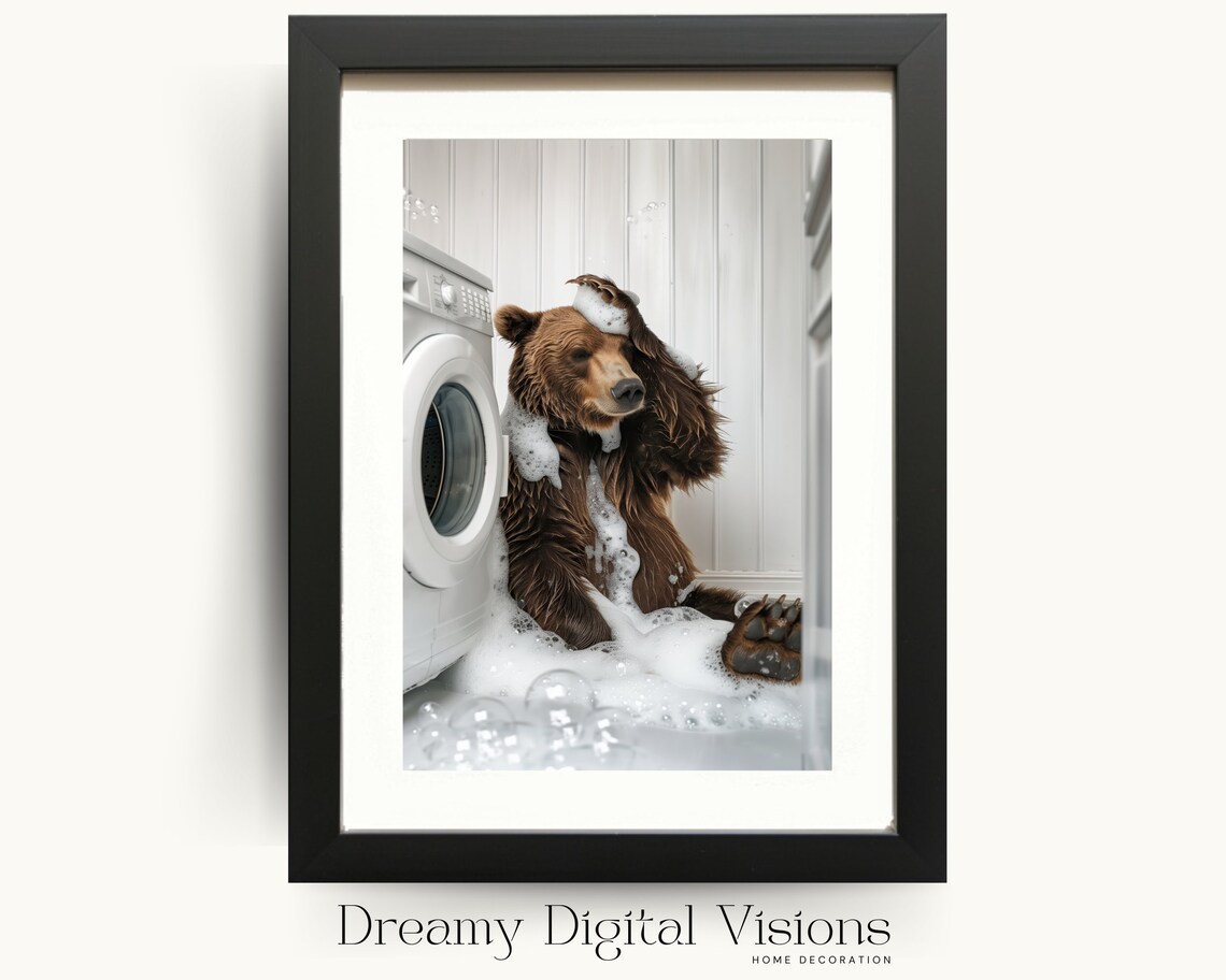 Stressed Bear Laundry Day Humour Art Print