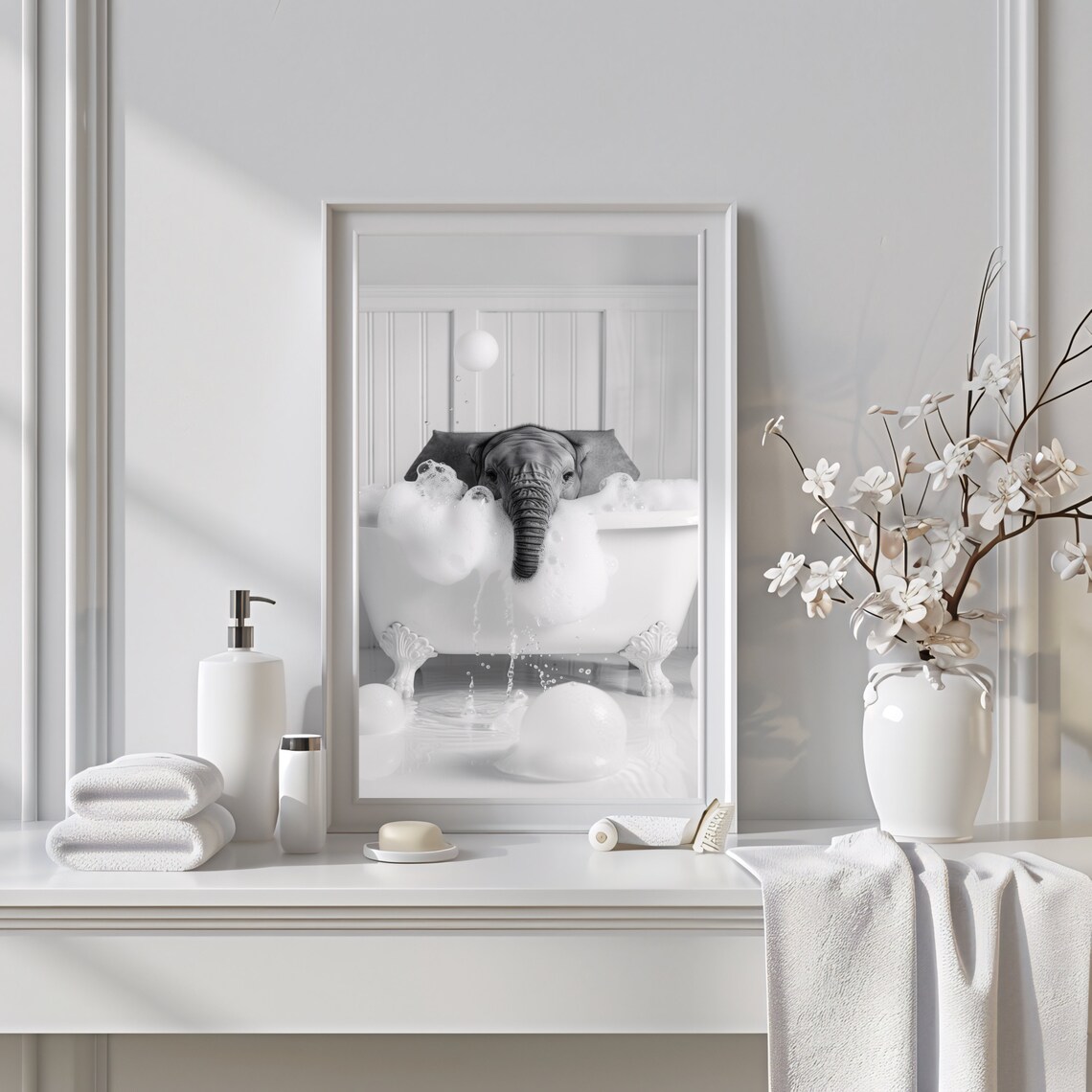 Elephant In Bathtub Funny Bathroom Art Print - Image 2