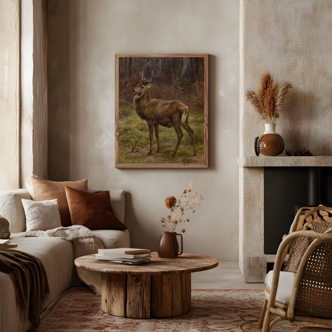 Majestic Stag in Forest Vintage Wildlife Oil Painting Style Poster - Image 2