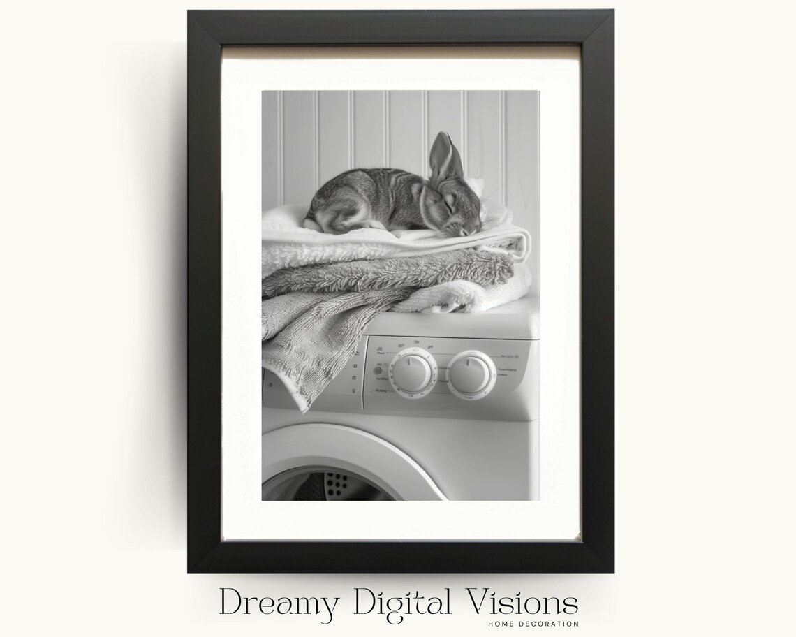 Adorable Bunny Laundry Room Art Print, Utility Room Decor