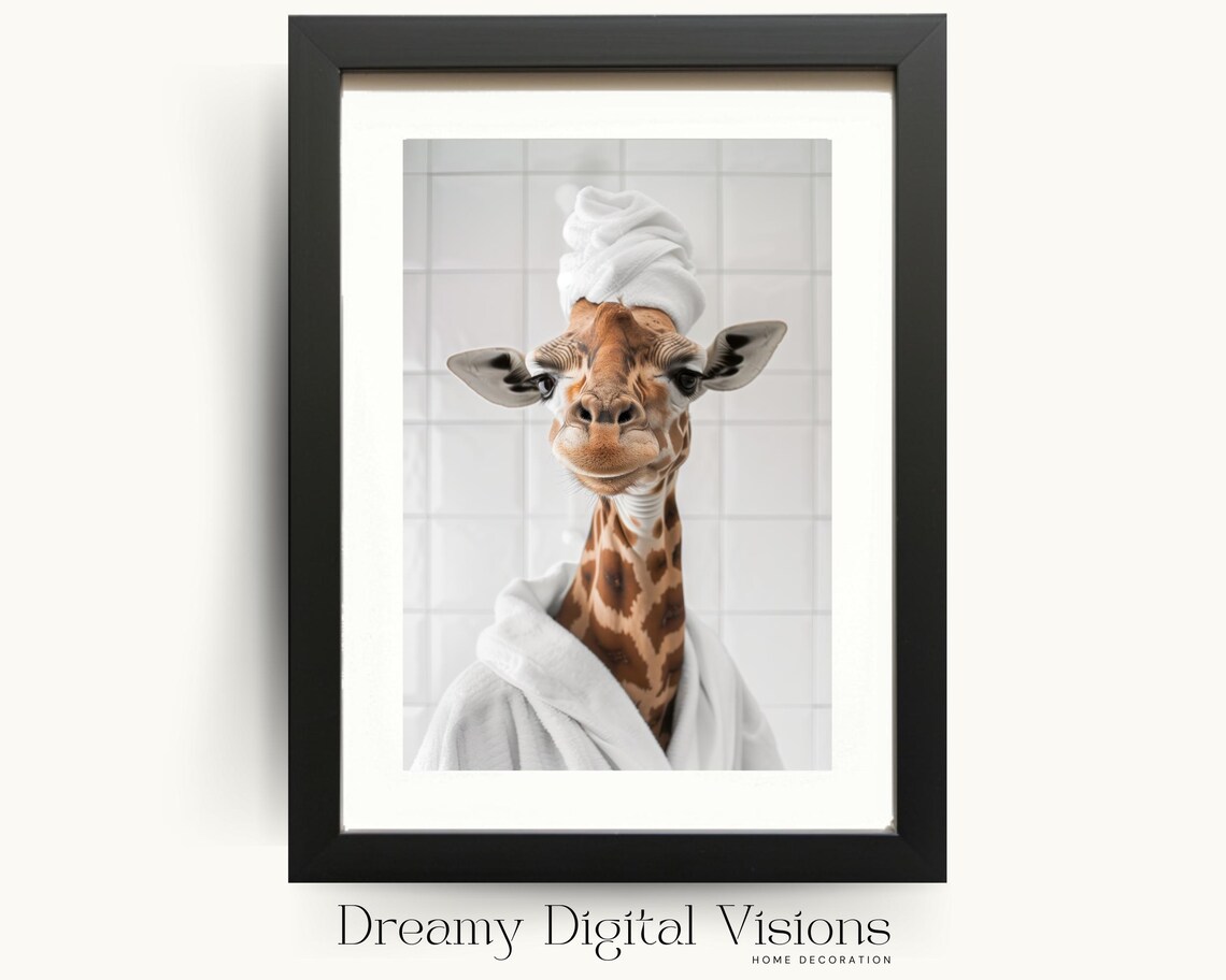 Funny Giraffe Bathroom Art Print, Humorous Decor