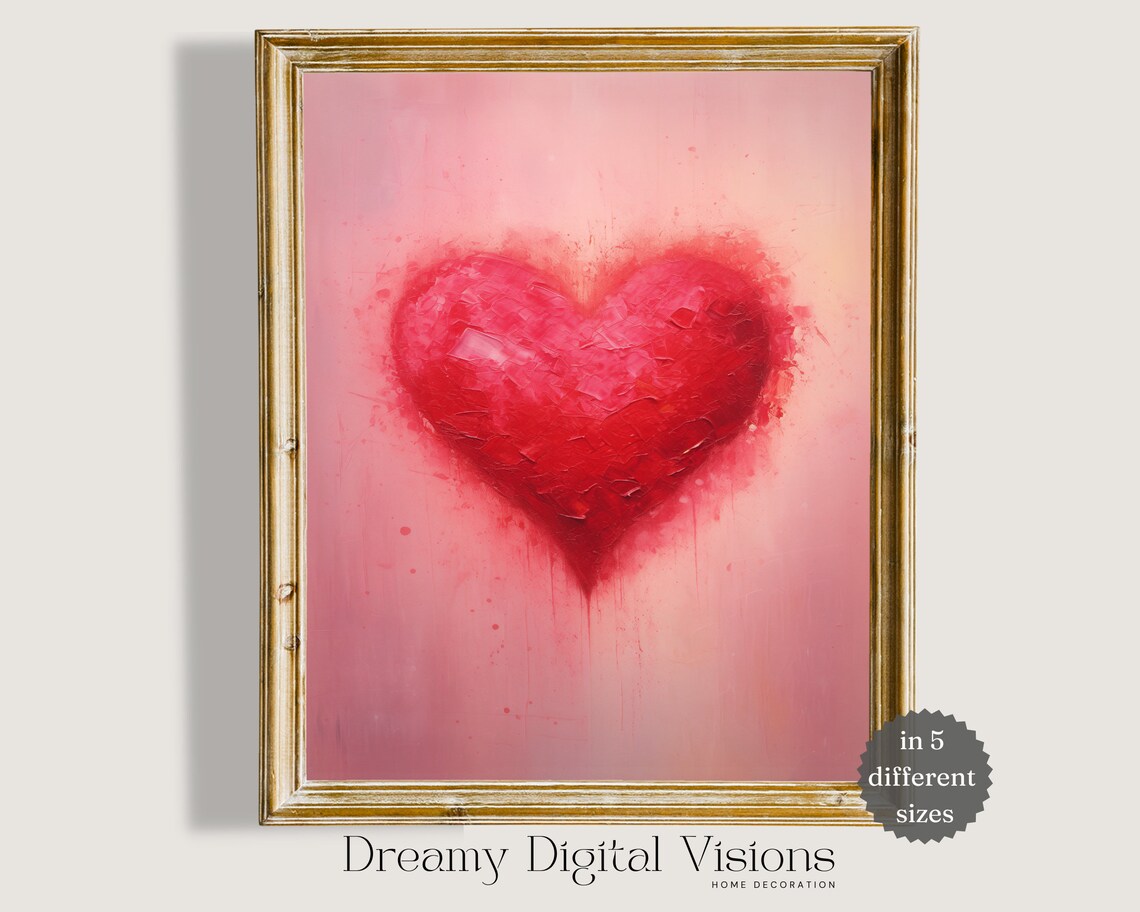 Bold Red Heart Textured Oil Painting Pink Romantic Love Poster