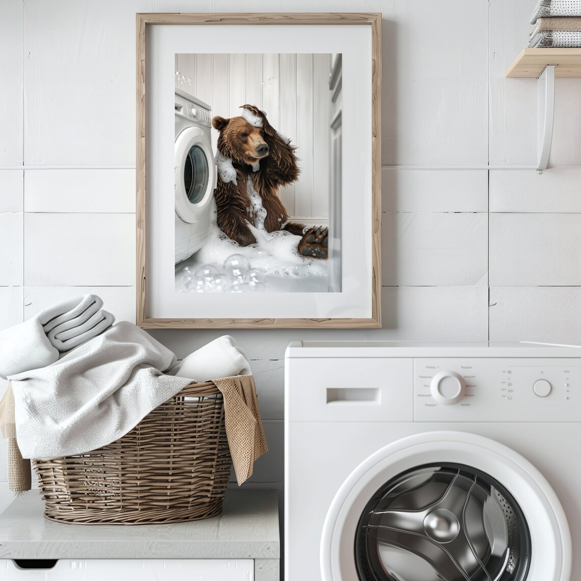 Stressed Bear Laundry Day Humour Art Print - Image 3