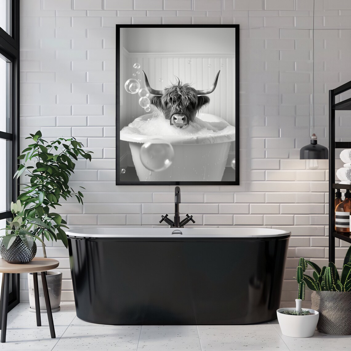 Highland Cow in Bath Funny Bathroom Art Print - Image 2