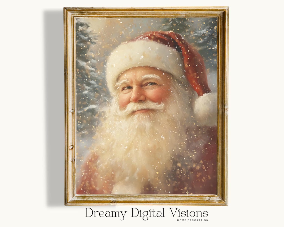 Vintage Santa Claus Portrait in Falling Snow Christmas Poster