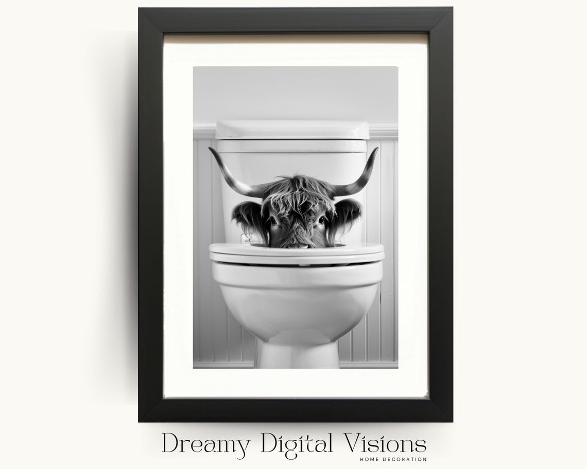 Funny Highland Cow Toilet Print Humorous Toilet Art Toilet Wall Art Funny Farmhouse Decor Animal Toilet Wall Art Funny Wc Sign