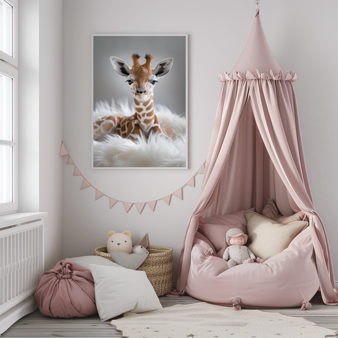 Baby Giraffe Nursery Art Soft Neutral Cute Animal Wall Poster For Kids - Image 2