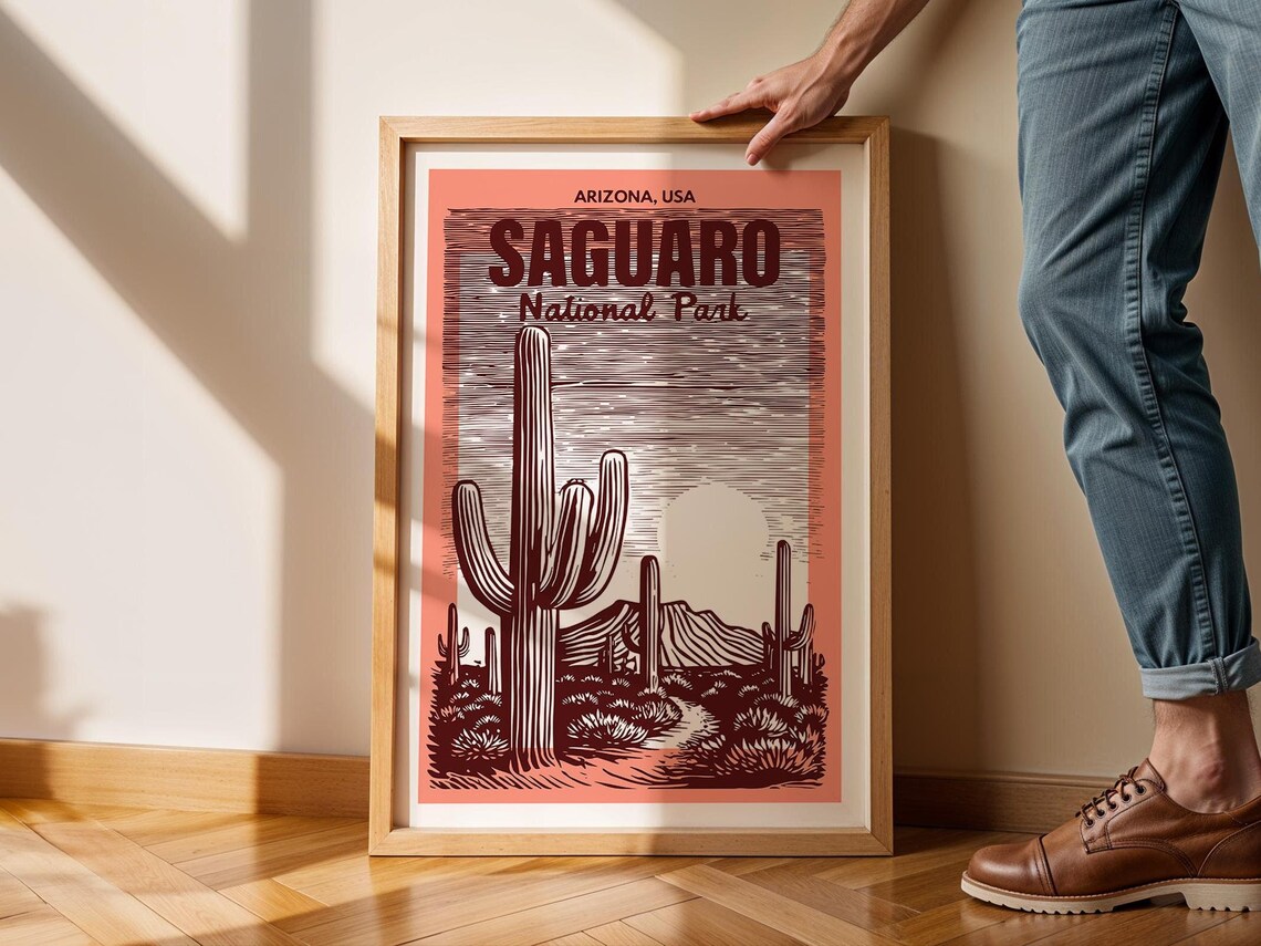Saguaro National Park Desert Cactus Arizona Retro Travel Poster