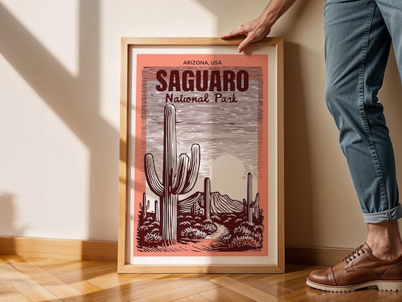 Saguaro National Park Desert Cactus Arizona Retro Travel Poster