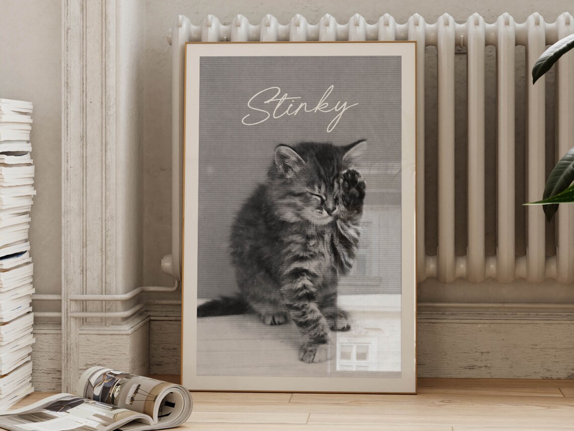 Stinky Funny Kitten Bathroom Washing Paw Vintage Photo Poster - Image 2