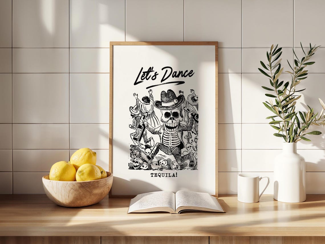 Let's Dance Tequila Skeleton Cowboy Vintage Western Bar Poster - Image 2