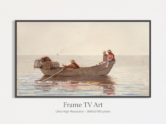 Frame Tv Art Seashore Classic Three Boys In A Dory With Lobster Pots Painting Watercolor Seascape The Frame Art For Tv