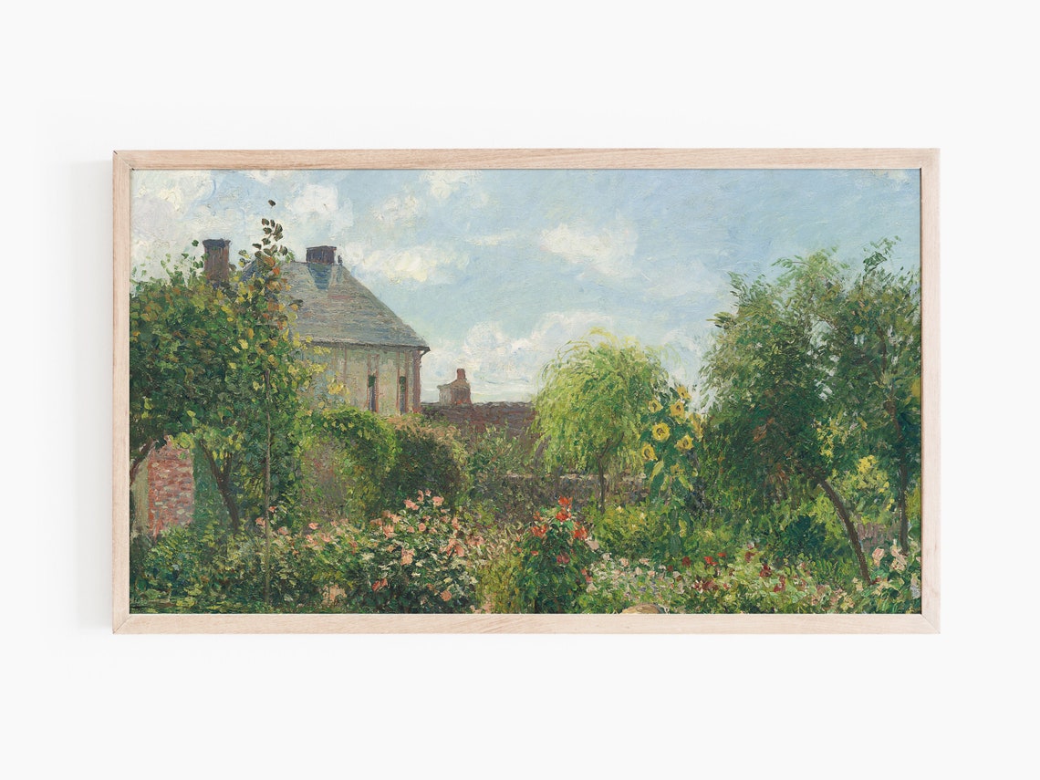 Impressionist Summer Cottage Garden Blooming Flowers Scene Print - Image 2